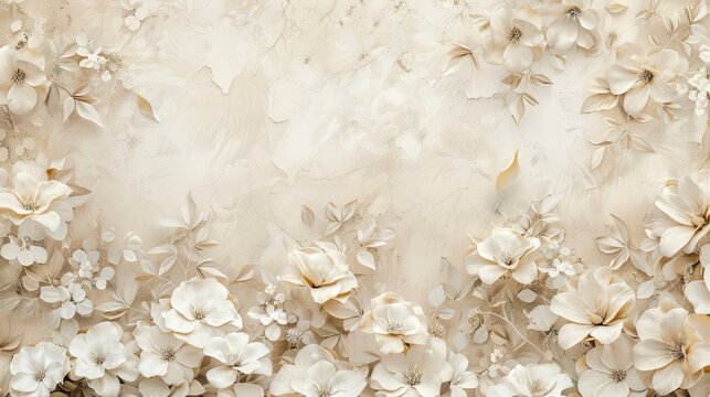 White flowers, white or milky background with floral pattern, texture, pattern design.