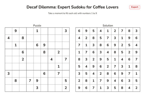 Decaf Dilemma: Expert Sudoku for Coffee Lovers