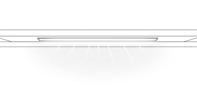 A sleek modern technology device emits bright rays of light indoors.