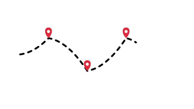 Animated map route with GPS pins showing travel path and journey progression