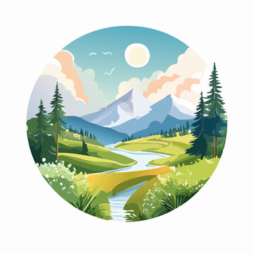Watercolor style vector illustration of peaceful nature scenery