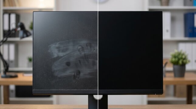 Computer Monitor Screen Before After Cleaning Dust Smudges
