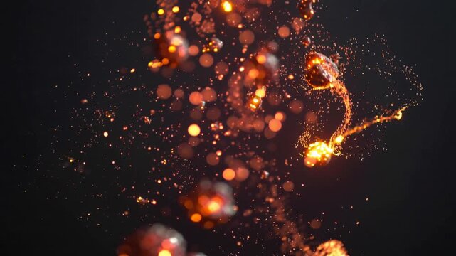 Sparks and Flammable Particles Erupting in Rapid Fire Against Dark Background