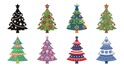 Obraz premium Collection of colorful christmas tree illustrations on transparent background