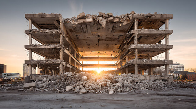 A panoramic view of the building demolition site in the city