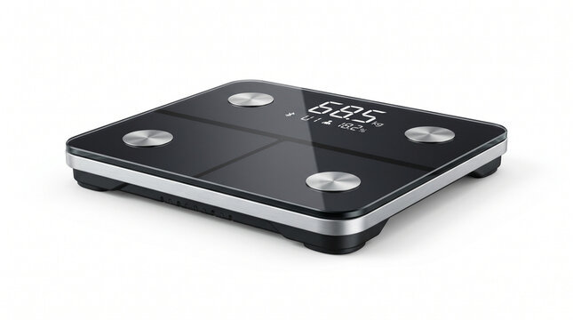 Modern digital body weight scale isolated on a clean white background. Ideal for health monitoring, fitness tracking, weight management, wellness programs, and healthy lifestyle concepts. Minimalist d