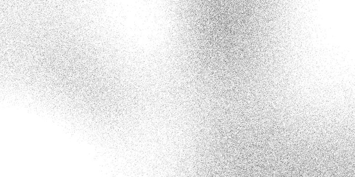Noise grain background gradient pattern. Grainy effect black white paper. Abstract grunge texture effect, scratch and dust particle grain. Dense spray texture of floating grain particles in cloudy dis