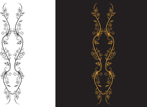 Elegant vertical floral border vector design with black and golden luxury ornament details