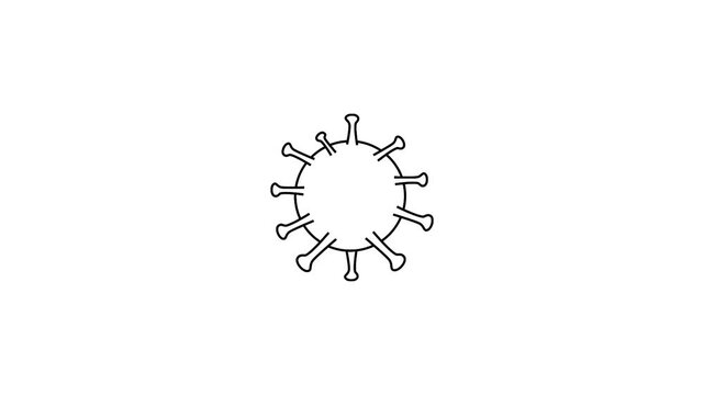 Minimalist black and white outline animation of a virus cell zooming in and out