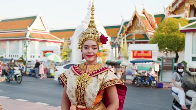 Thai Khon Dancer in Traditional Costume at Wat Suthat Temple Bangkok