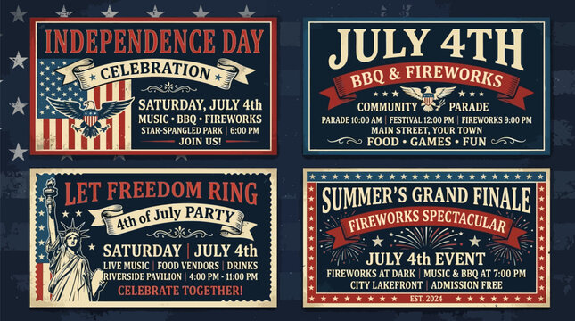 4th of july party invitations and flyers with patriotic designs for independence day celebrations