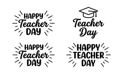 Happy teacher day typography collection black silhouette lettering designs for appreciation gifts © SHAHUDUL