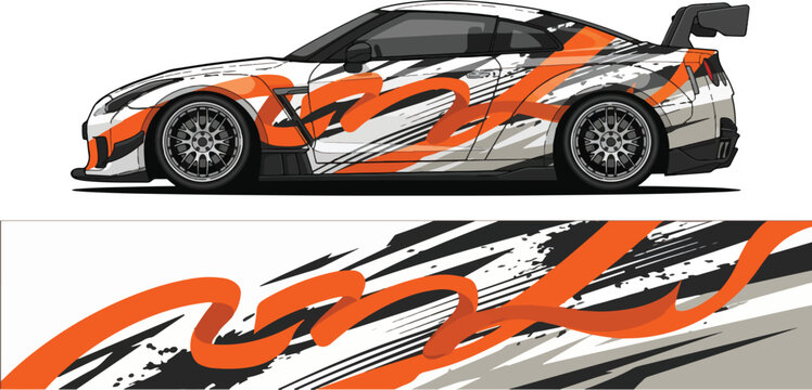 Racing Car with Orange Flames Design.