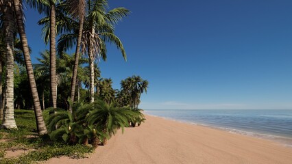 Fototapeta premium Tropical Beach with Palm Trees and Clear Blue Sky