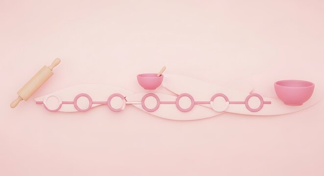Pink kitchen utensils, baking accessories, rolling pin, measuring cups, silicone tools