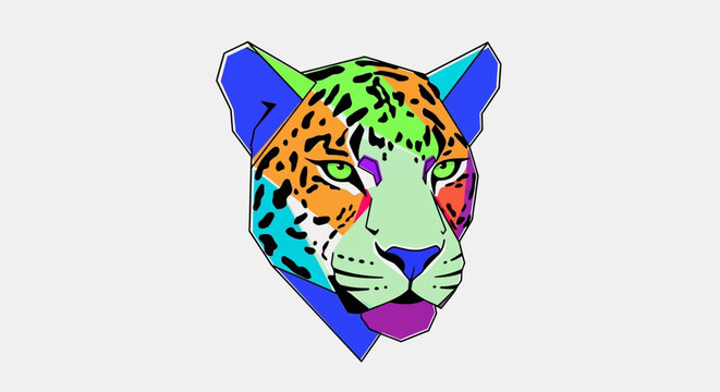 Vibrant Jaguar Head Portrait - Colorful Wild Animal Art