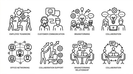 Fototapeta premium Set of professional human interaction line icons for business teamwork and office collaboration