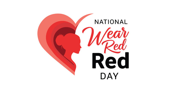 Illustration celebrating National Wear Red Day with a vibrant red heart and message promoting awareness and health