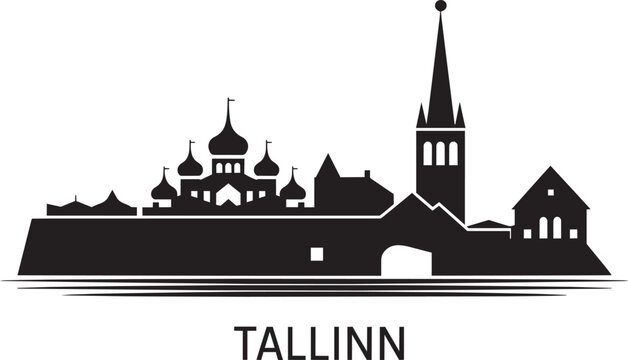 Tallinn skyline silhouette featuring alexander nevsky cathedral domes and st olaf church spires in Estonia old town in solid style