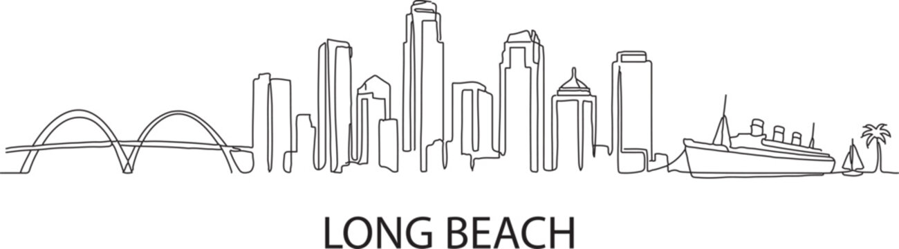 Long Beach skyline in minimalist line art style