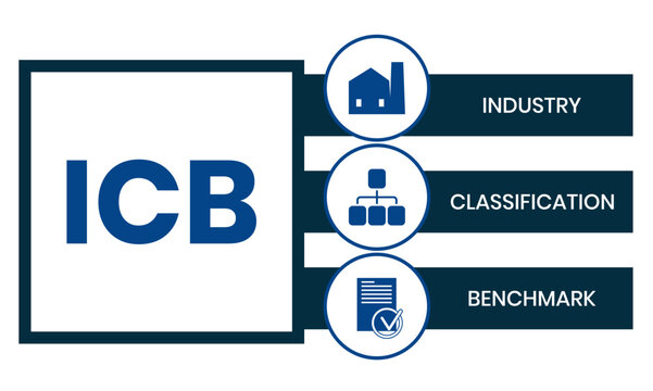 ICB - Industry Classification Benchmark acronym. business concept background. vector illustration concept with keywords and icons. lettering illustration with icons for web banner, flyer