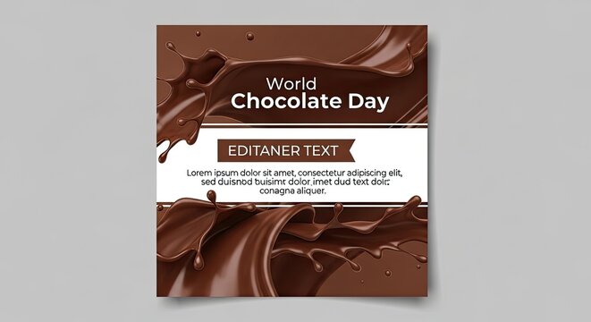 World chocolate day announcement with chocolate splash and editable text area chocolate announcement celebration template copy space editable promotion advertisement marketing greeting