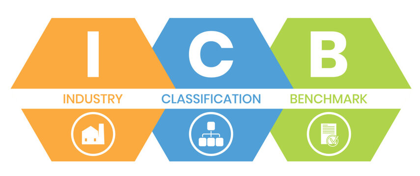 ICB - Industry Classification Benchmark acronym. business concept background. vector illustration concept with keywords and icons. lettering illustration with icons for web banner, flyer