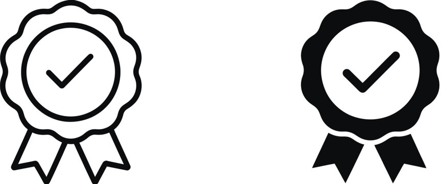Verified Guarantee vector icon, Checkmark Badge silhouette for trust, certification, quality control and secure approval concept design.