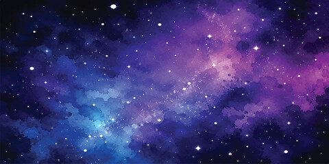 Purple Galaxy Background with Sparkling Stars and Cosmic Nebula Clouds in Deep Space Universe © mahabubmorshed