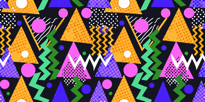 abstract geometric pattern with triangles circles and wavy lines