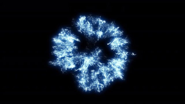 Blue Fireworks Magic Style Shockwave. Digital Shockwave, Explosion Shockwave Effect, Diffusion Wave on Transparent Background. Glowing Shockwave Particles. Alpha Channel. Overlay Template.