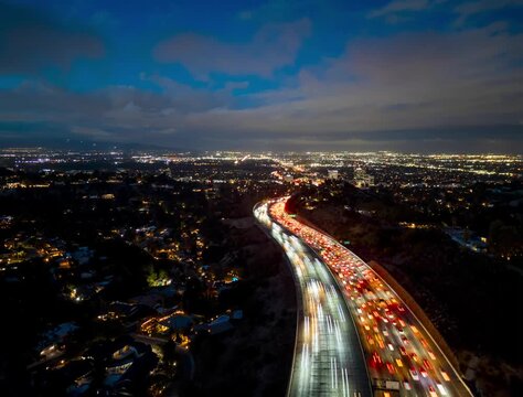 The 405 After Sunset  Time-lapse Aerial View