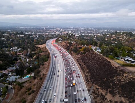The 405 Approaching Sunset Time-lapse Aerial View