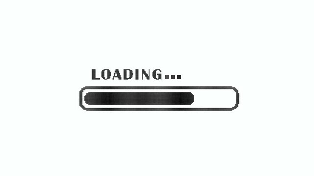 Black halftone style dot pixel loading bar processing icon animation on a white background. Futuristic progress retro loading bar indicates animation. Loading screen for games with alpha channel