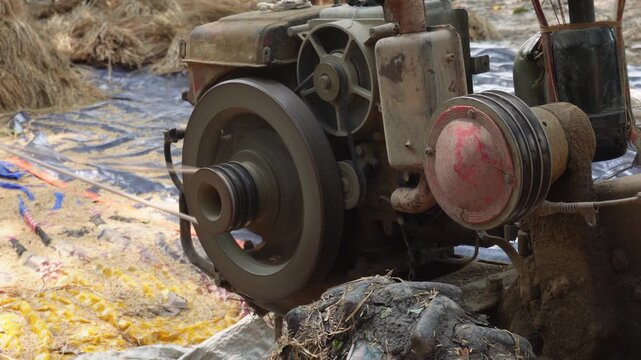 Industrial diesel engine powering agricultural irrigation systems