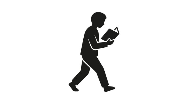 Person silhouette walking while reading a book highlights the pursuit of knowledge, education, and intellectual growth.