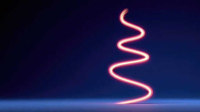 Abstract light trails forming a Christmas tree shape on a dark blue background with a soft glow, perfect for holiday themed graphics and decorations