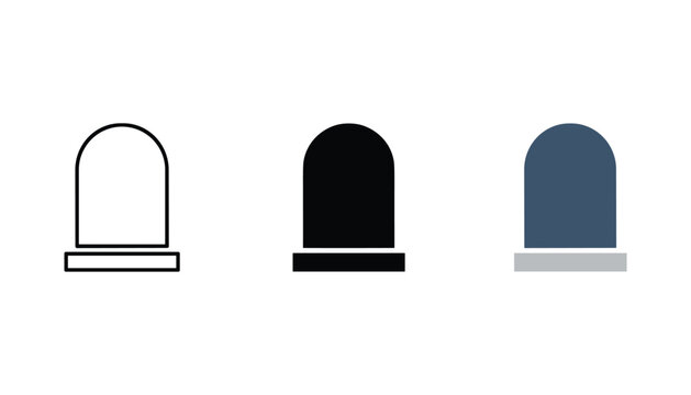 Simple tombstone icon set representing headstones for cemeteries and memorial sites in outline solid and flat color vector designs for funeral services