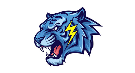 Obraz premium Cartoon tiger head with lightning bolt mascot graphic illustration
