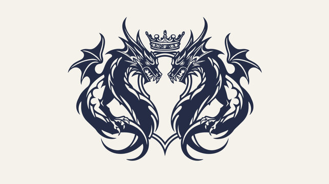 Two dragons facing each other with crown above in elegant graphic design