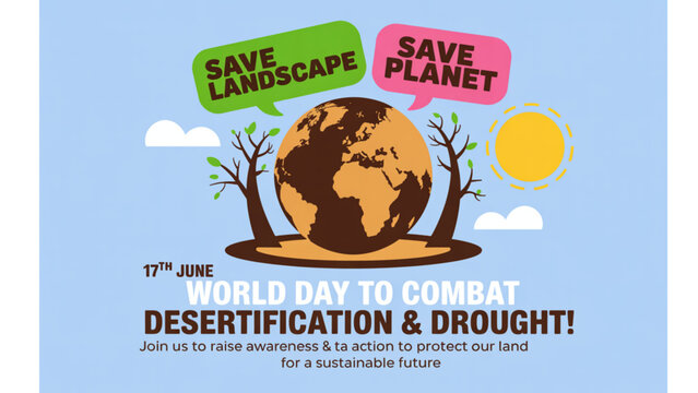 World Day to Combat Desertification and Drought  banner with dry earth trees save planet speech bubbles environmental landscape vector illustration