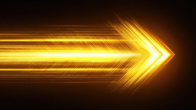 Dynamic Golden Arrow with Motion Blur, Radiating Light, Energy Flow, Abstract Background for Innovation, Speed, and Direction Concepts
