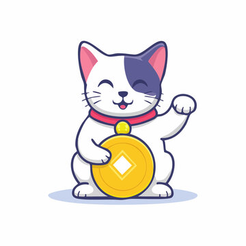 Maneki Neko Cat with Gold Coin