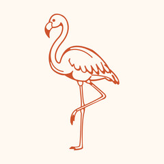 Obraz premium Minimalist flamingo line art illustration, tropical bird outline icon for packaging, branding and summer decor design
