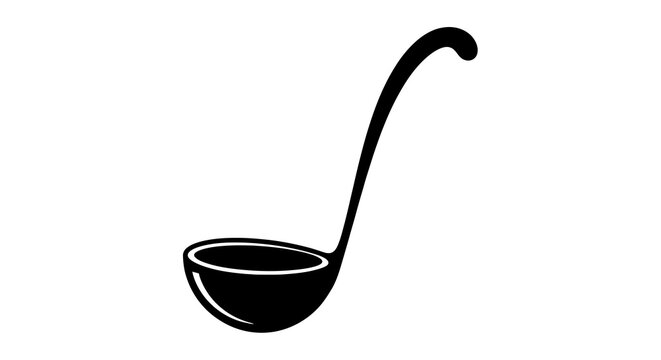 Black ladle kitchen utensil closeup.