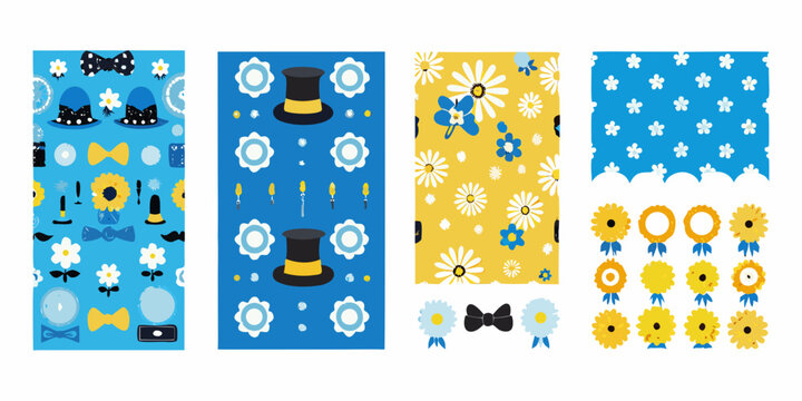 floral and accessory pattern designs in blue and yellow