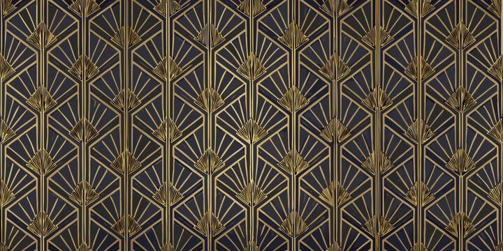 art deco fan shell pattern in gold and black