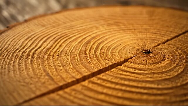 Tree Rings on Wooden Surface Close Up View