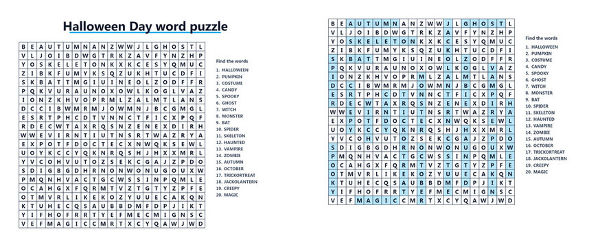 Halloween word seek puzzle sheet featuring educational activity for kids and adults, printable worksheet for spooky season festivities and holiday brain games