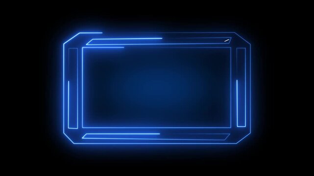 Futuristic neon frame provides a modern abstract border. Creative neon frame highlights digital content displays. Motion graphic design utilizing a glowing neon frame.